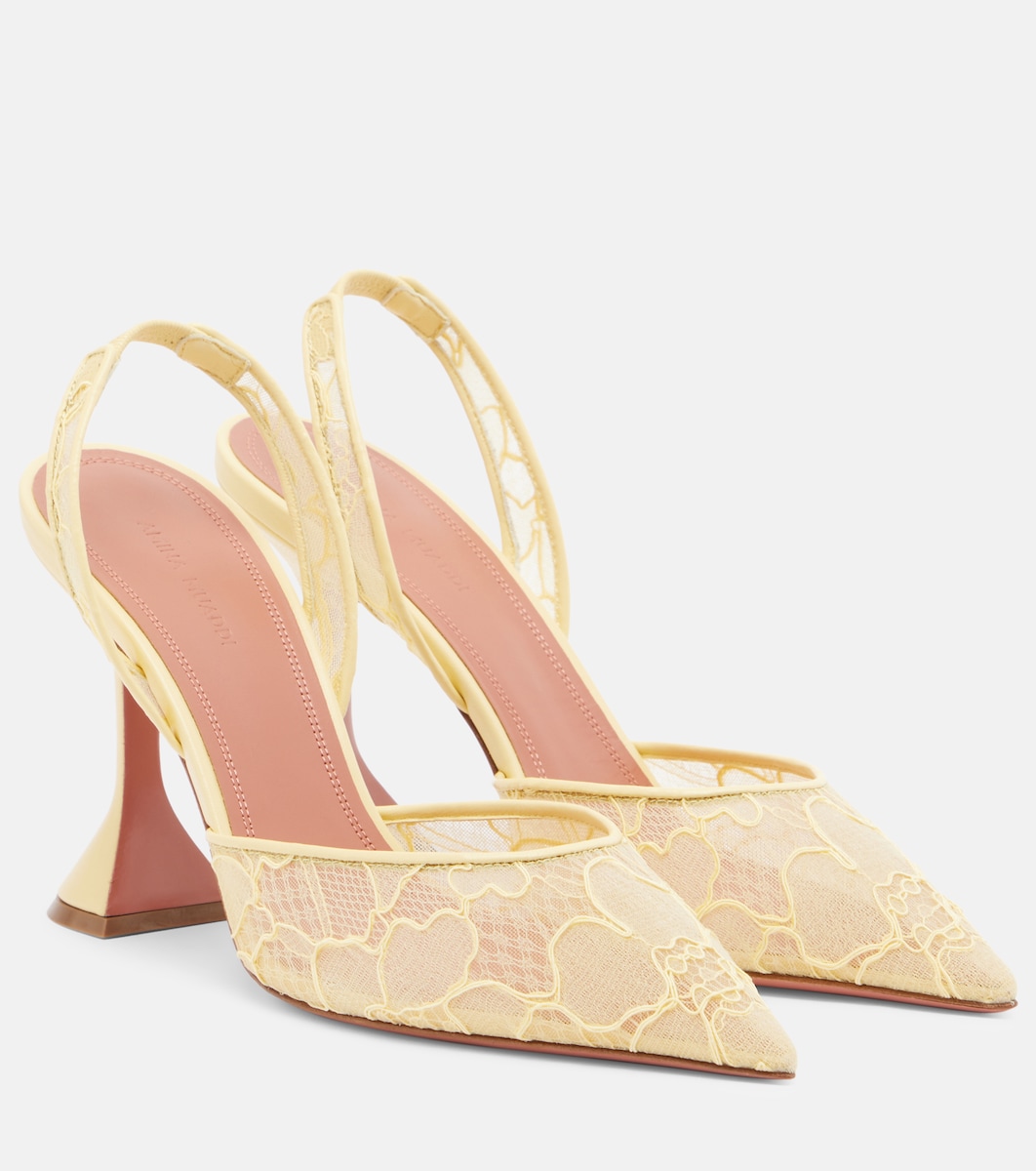 Holli leather-trimmed lace slingback pumps