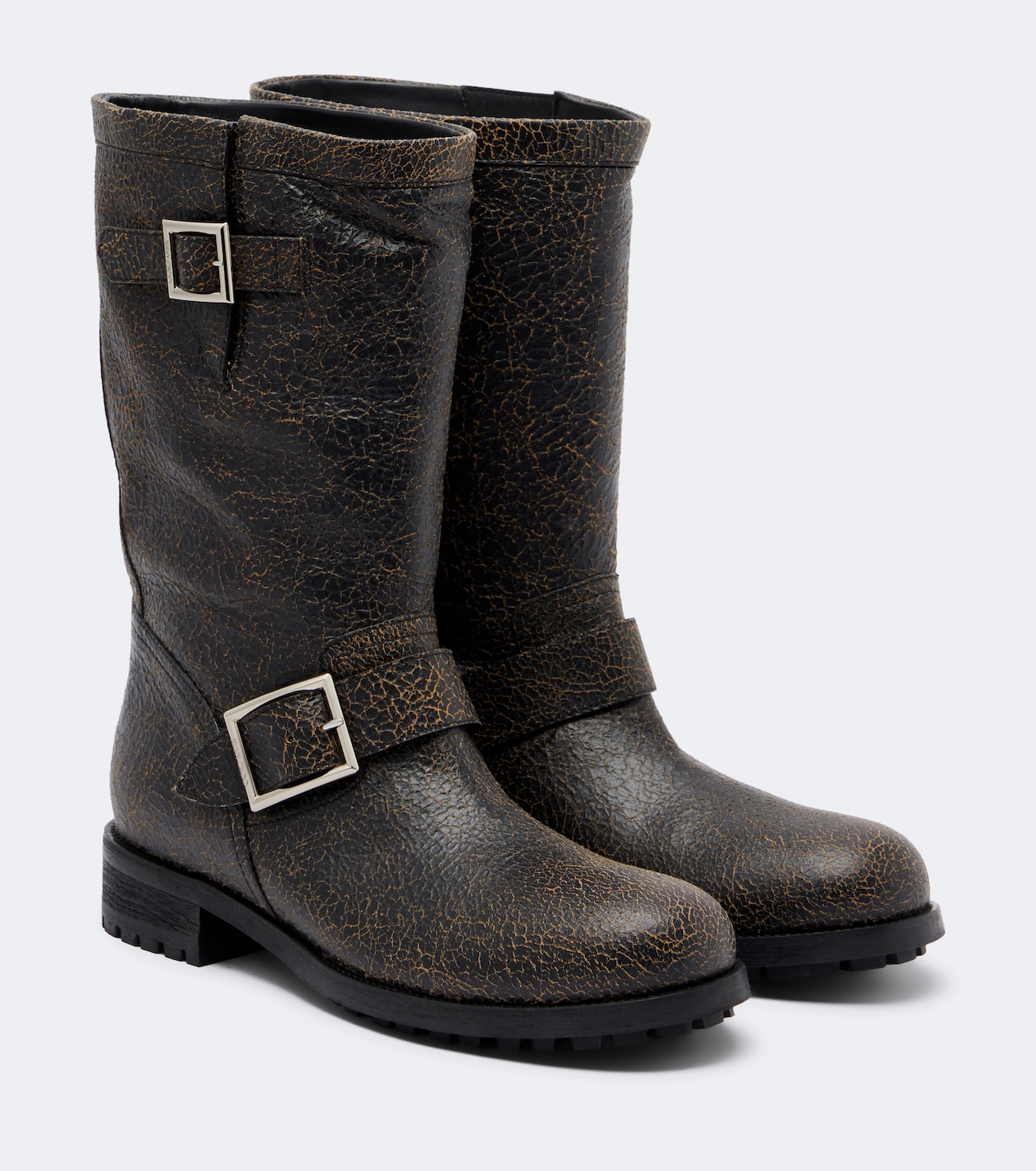 Biker leather mid-calf boots