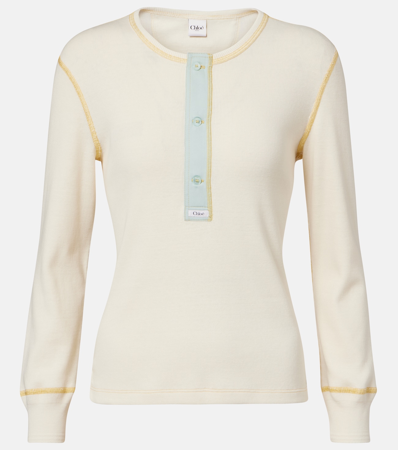 Ribbed-knit cotton jersey Henley shirt