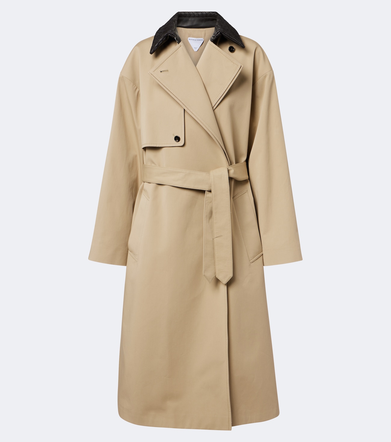 Leather-trimmed cotton trench coat