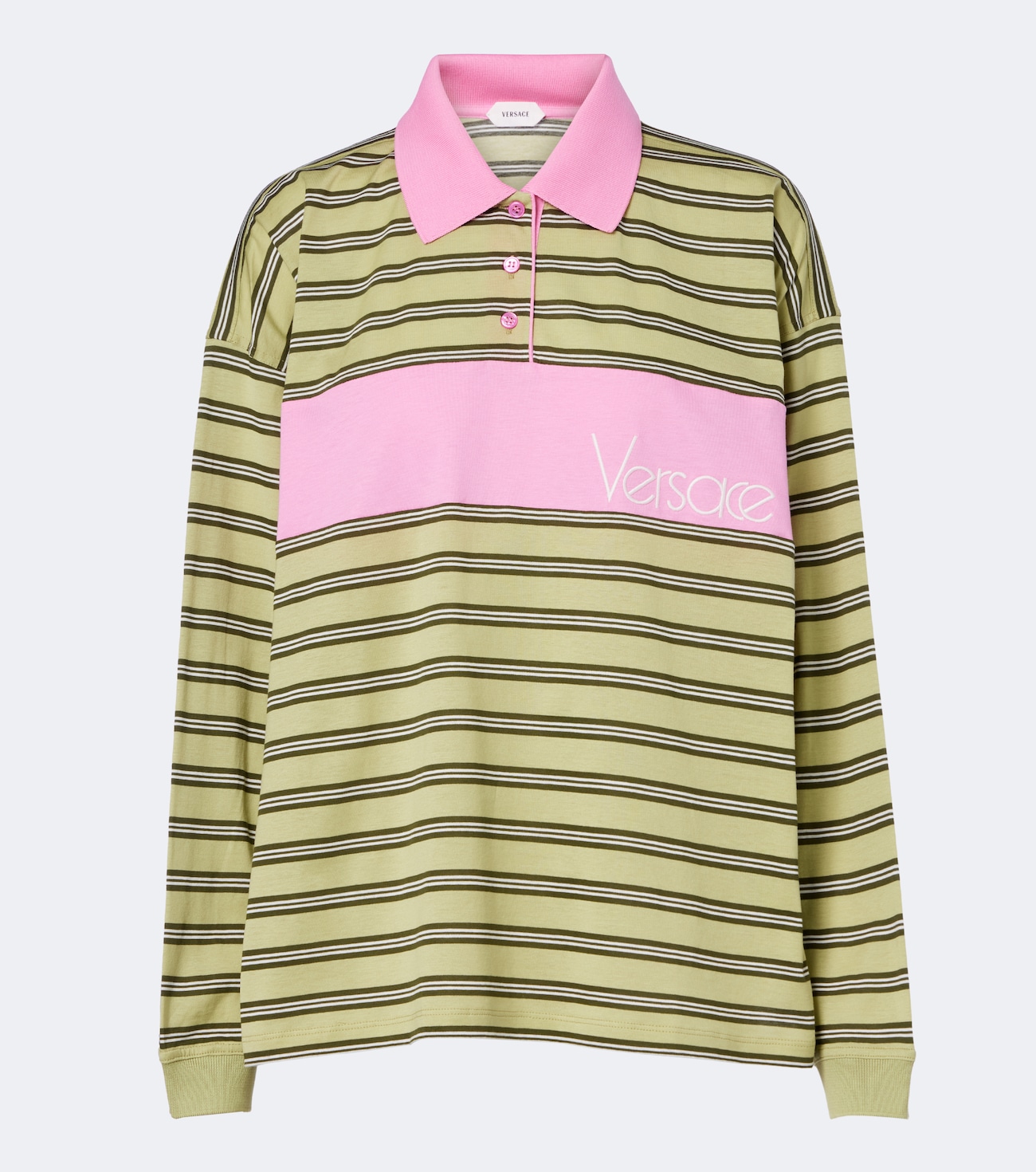 Striped oversized cotton jersey polo shirt