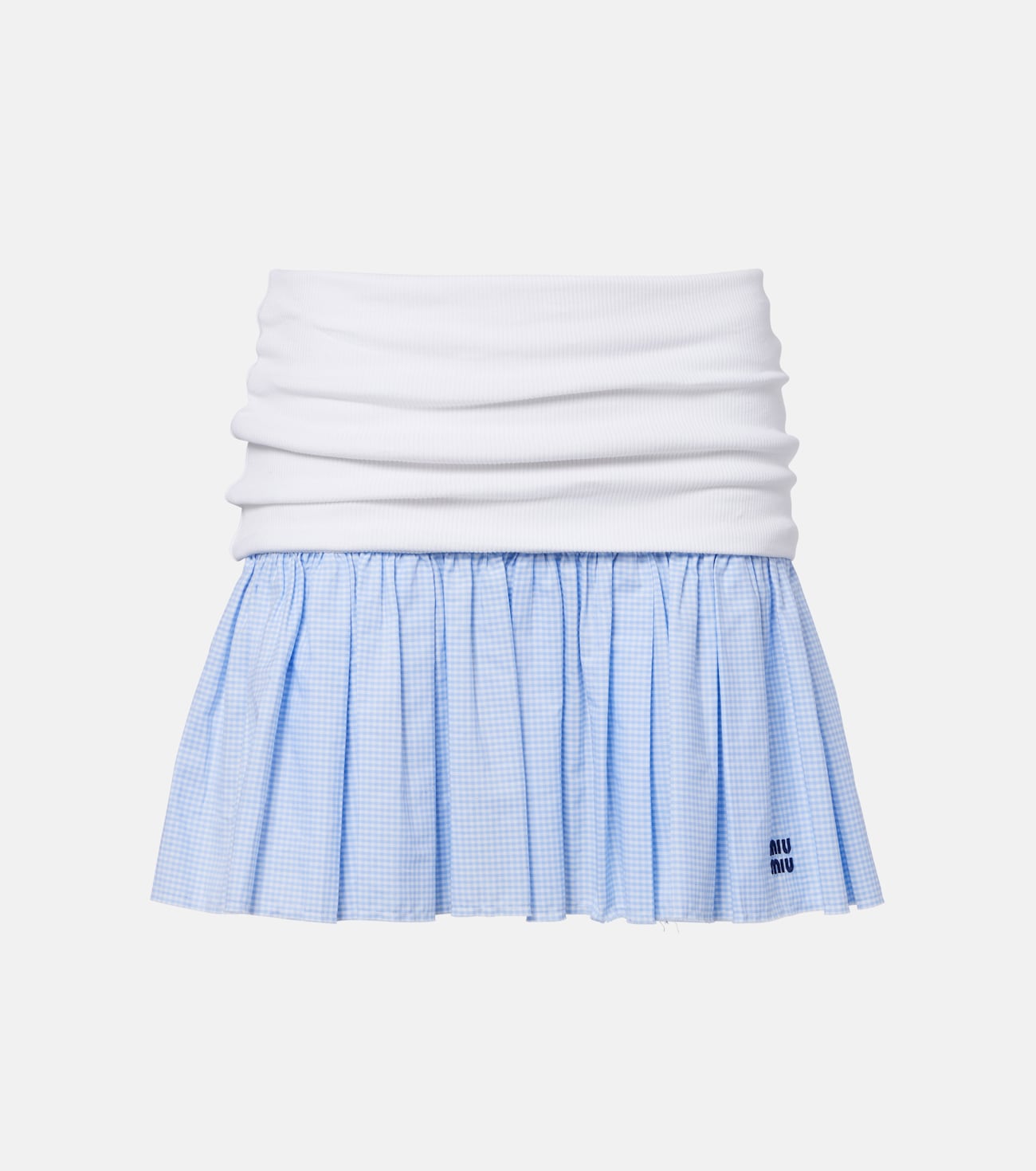 Gingham jersey and poplin miniskirt