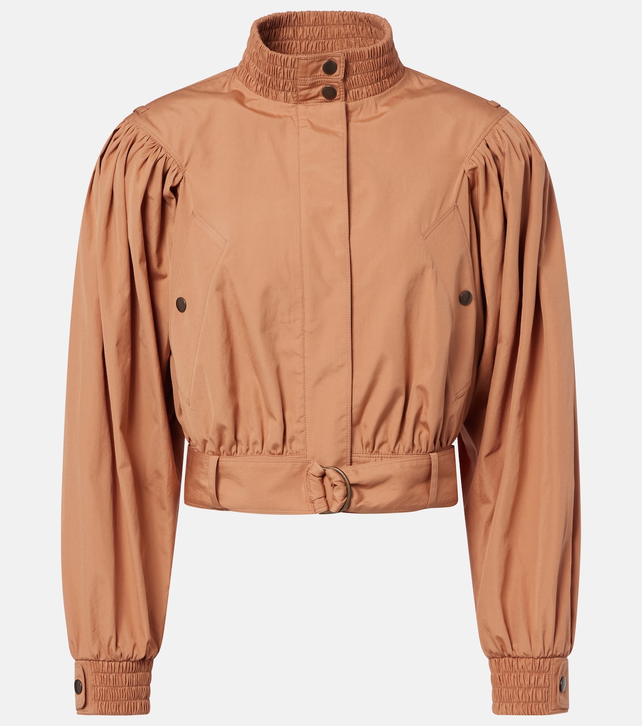 Gathered belted cotton poplin jacket