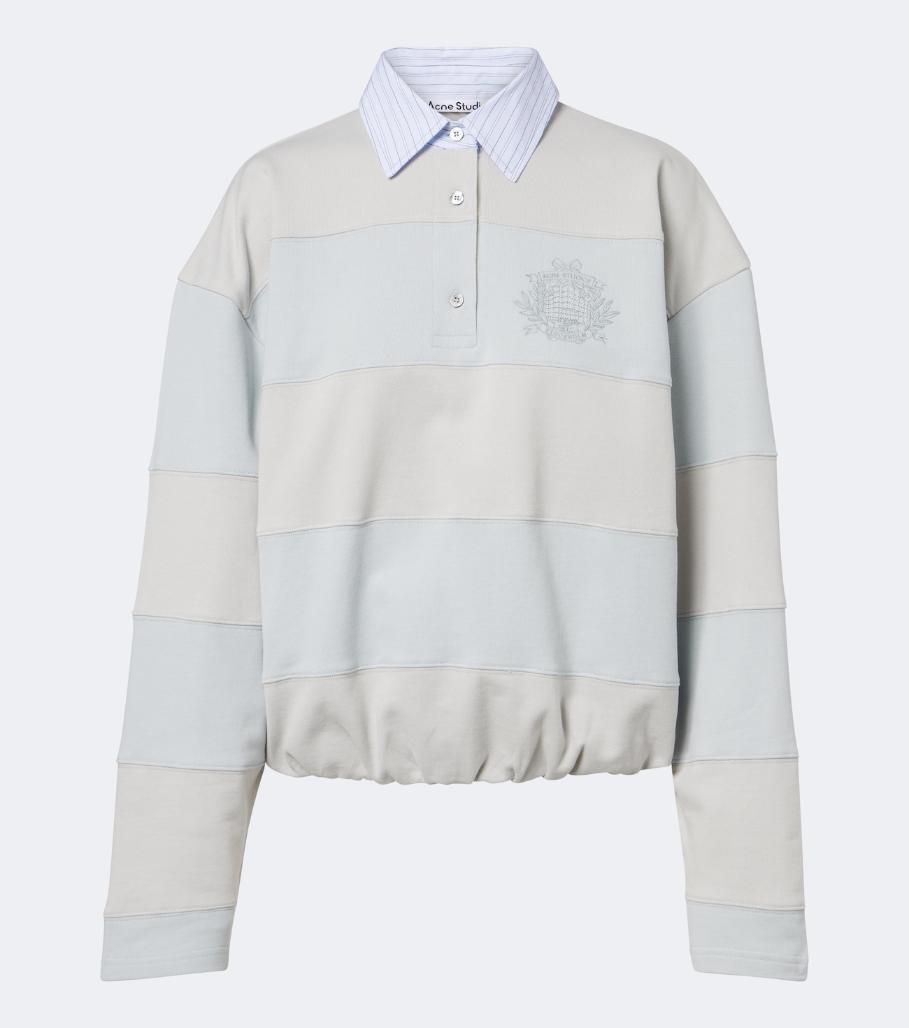Striped cotton fleece polo sweatshirt