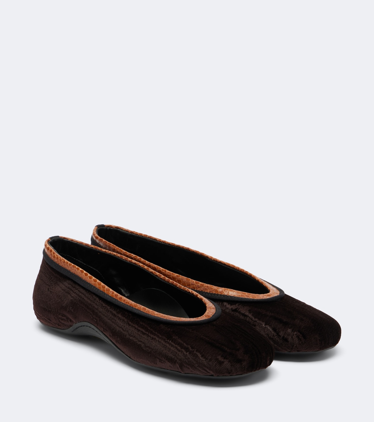 Leather-trimmed velvet ballet flats