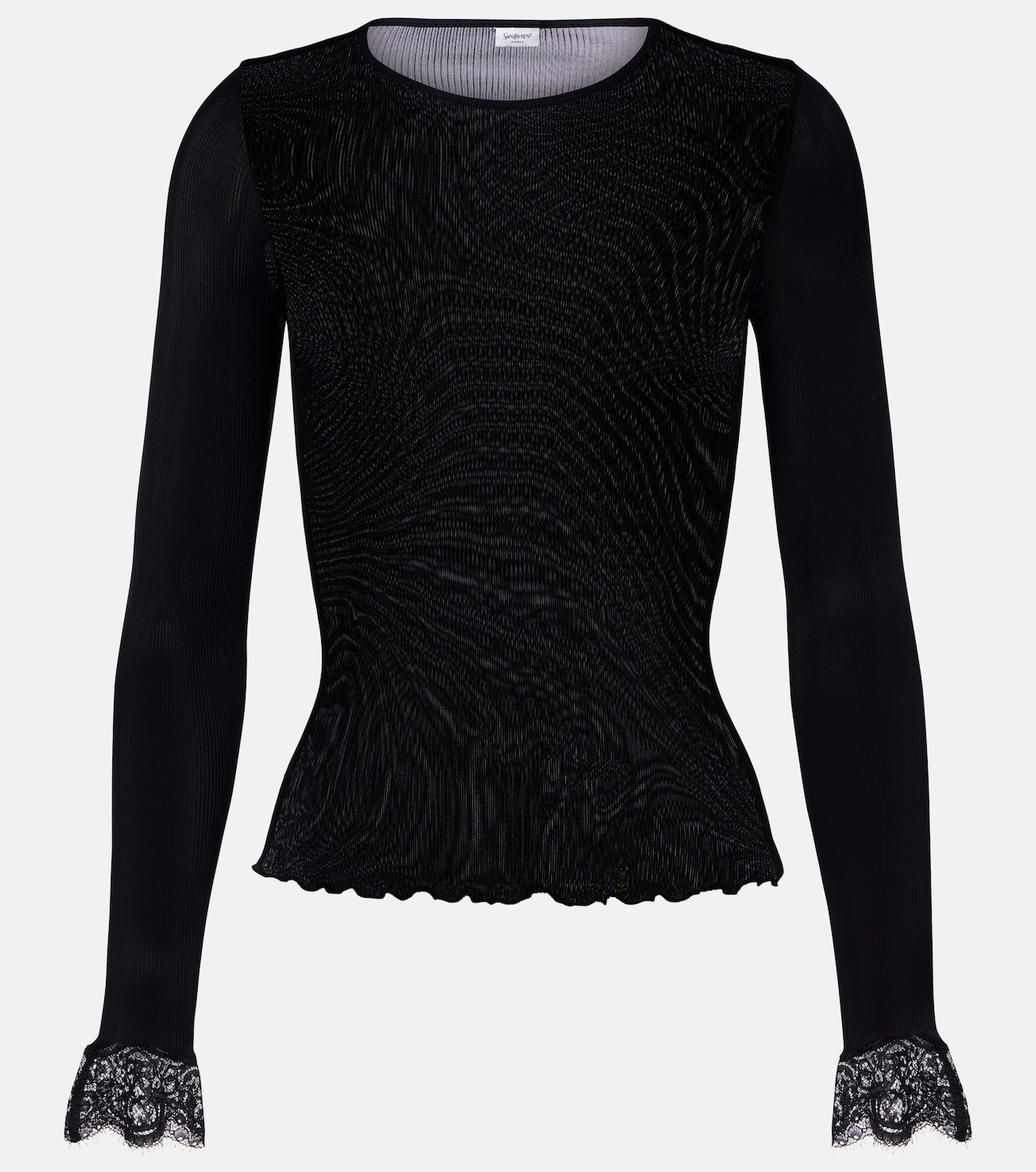 Lace-trimmed ribbed-knit silk top