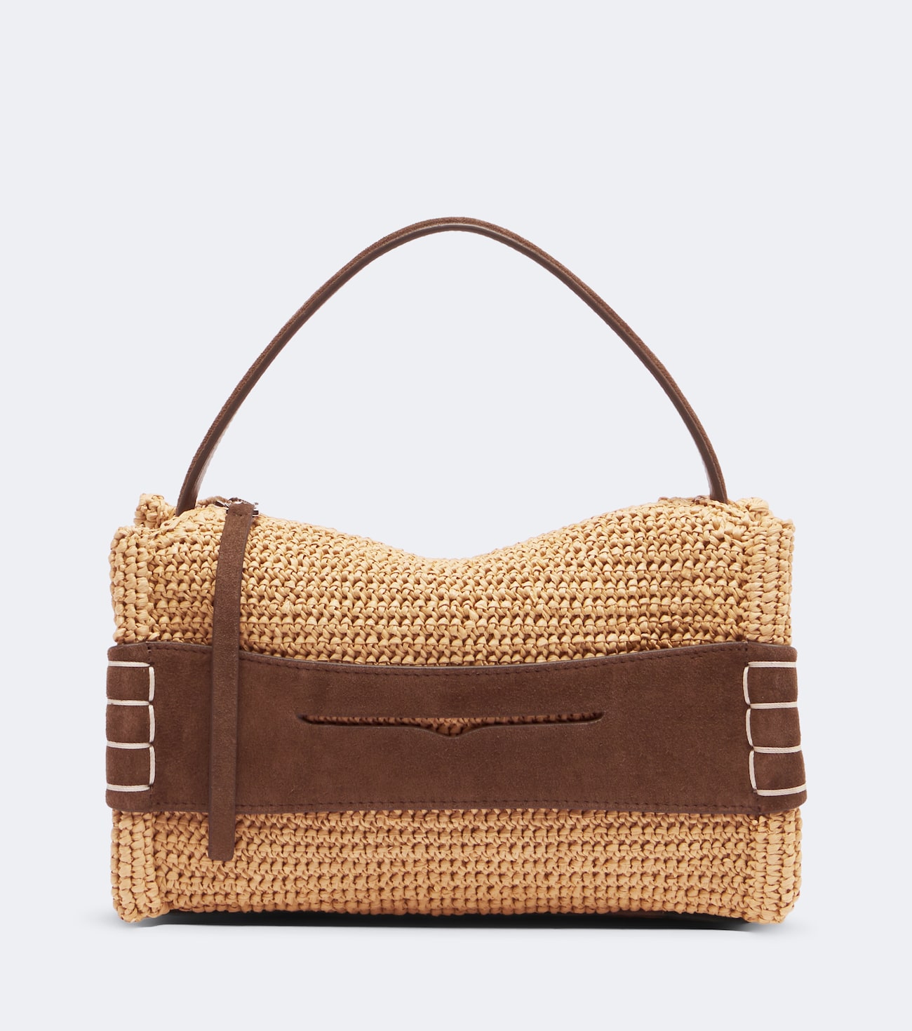 Loafer Small suede-trimmed raffia top-handle bag