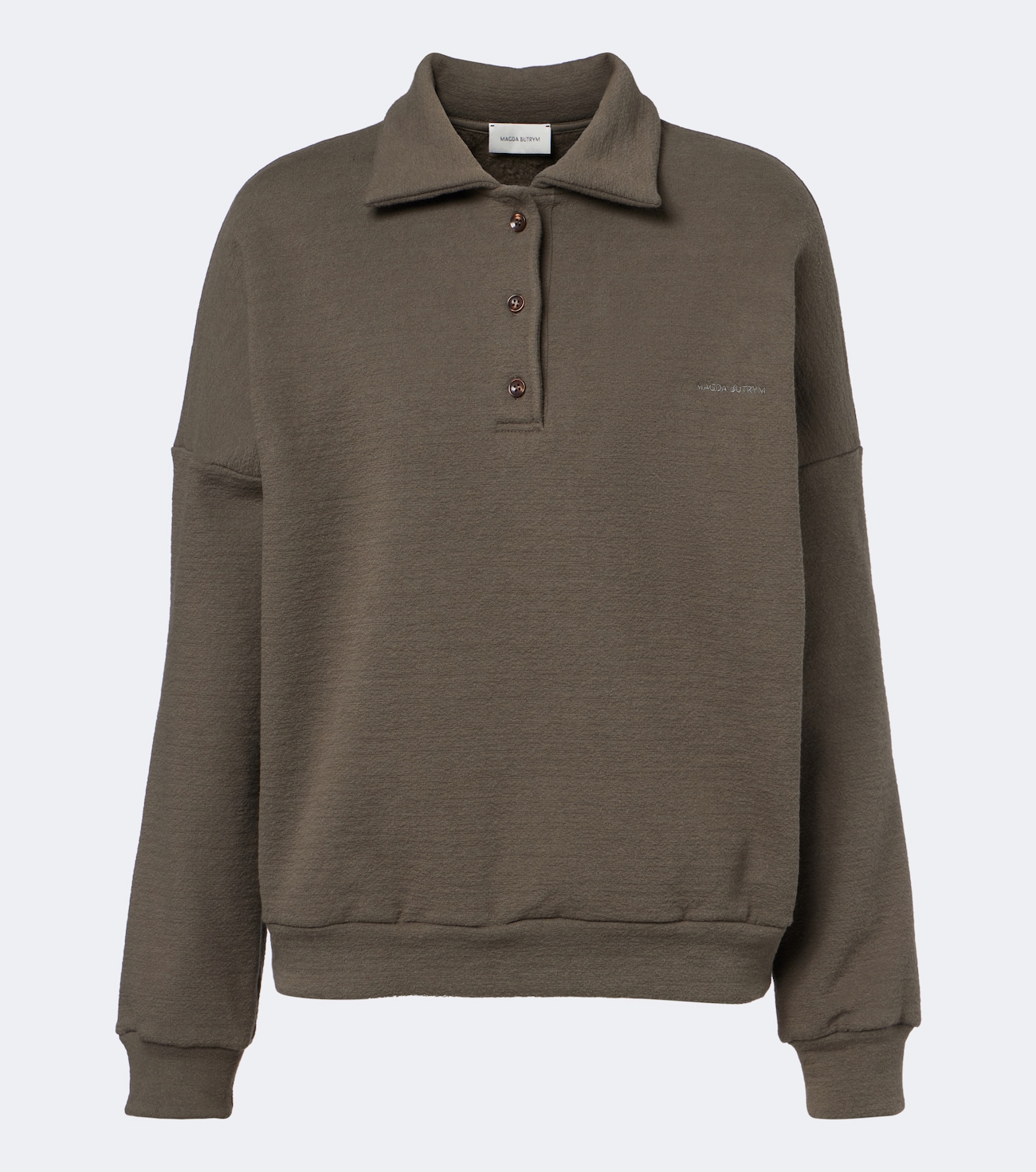 Cotton-blend fleece polo sweater