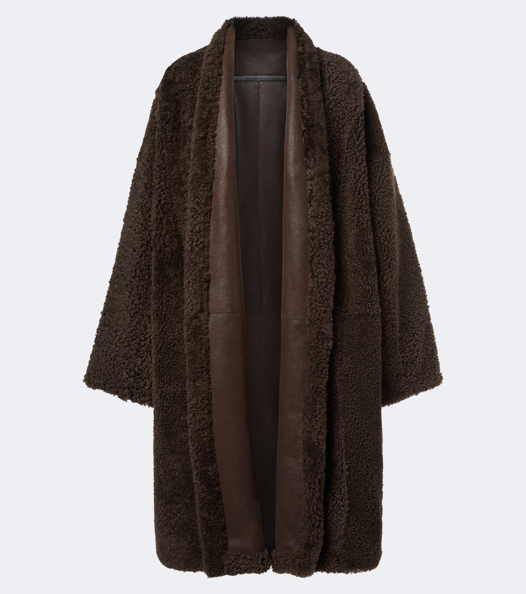 Leather-trimmed reversible cashmere coat