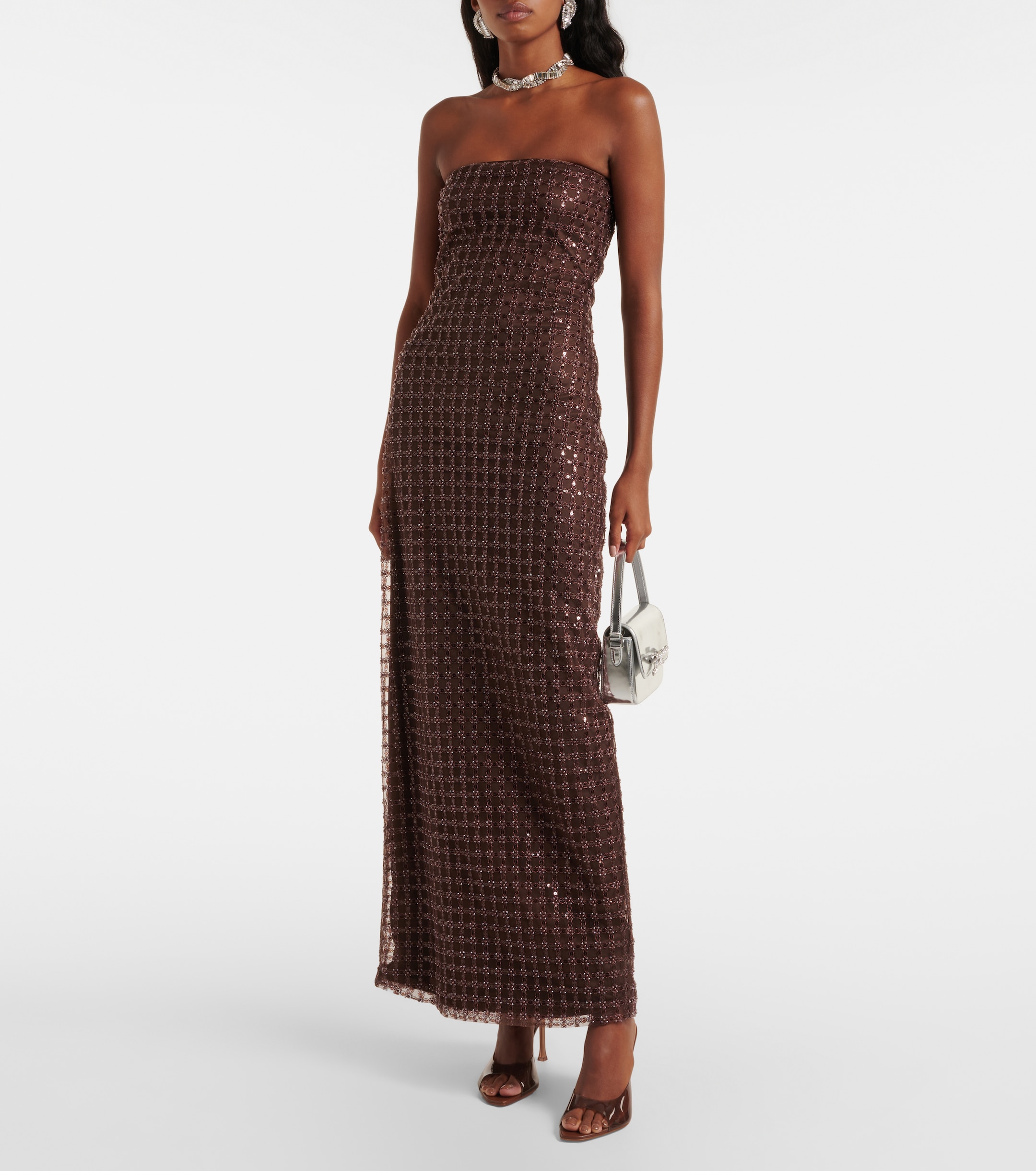 Beaded strapless maxi dress