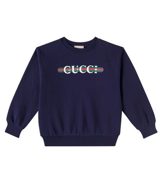 Web Stripe logo cotton jersey sweatshirt | Gucci Kids