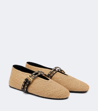 Leather-trimmed straw ballet flats | Alaïa