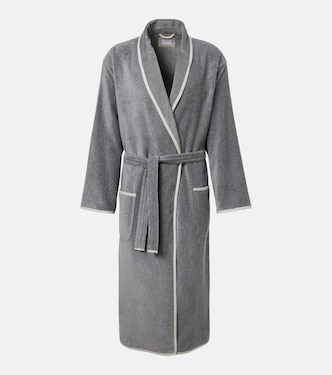 Logo linen-trimmed cotton terry bathrobe | Brunello Cucinelli