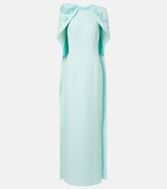 Lennox floral-appliqué caped crêpe gown | Safiyaa