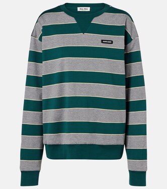 Oversized striped cotton jersey sweatshirt | Miu Miu