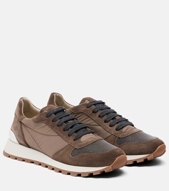 Monili suede-trimmed sneakers | Brunello Cucinelli