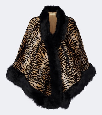 Olympe printed shearling poncho  | Nour Hammour