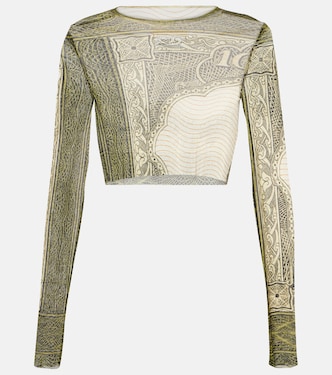 Cartouche printed mesh crop top | Jean Paul Gaultier