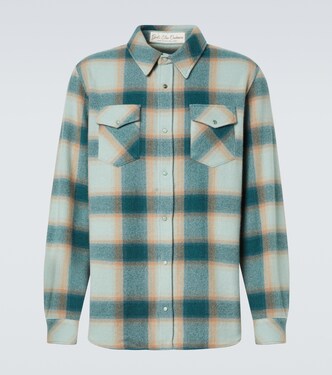 Shadow plaid cashmere shirt with emerald | God's True Cashmere