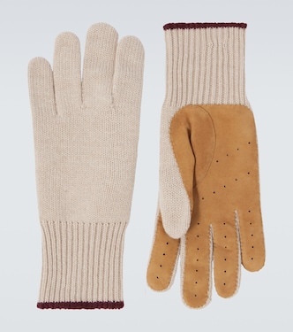 Leather-trimmed cashmere gloves | Brunello Cucinelli