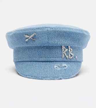 Embellished distressed denim newsboy hat | Ruslan Baginskiy
