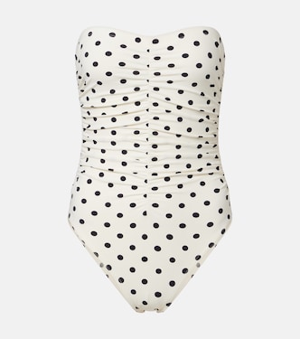 Gathered polka-dot bandeau swimsuit | Karla Colletto