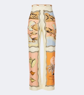 Rio Souvenir linen-blend straight pants | Farm Rio