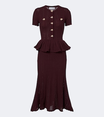 Knitted peplum cotton maxi dress | Self-Portrait