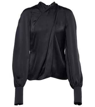 بلوزة من الساتان بتصميم متقاطع Kaja | Safiyaa