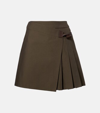 Leather-trimmed cotton-blend wrap skirt  | Loewe