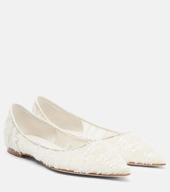 Love embellished mesh ballet flats | Jimmy Choo