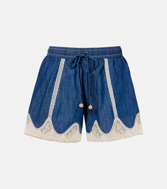 Awaken lace-trimmed denim shorts | Zimmermann