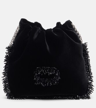 Pilgrim Mini beaded velvet bucket bag | Roger Vivier