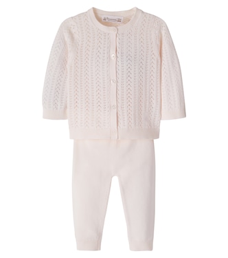 Baby Laelou pointelle cotton cardigan and pants set | Bonpoint