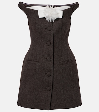 Floral-appliqué off-shoulder minidress | Self-Portrait
