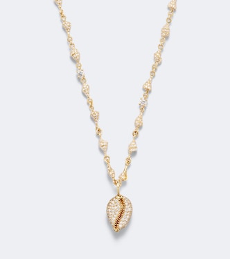 Shell By The Yard and Puka Shell 18kt gold pendant necklace with diamonds | Anita Ko