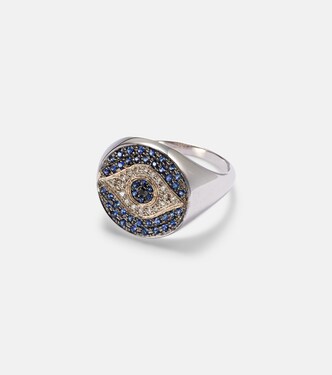 Dawn Chevalier 18kt gold ring with diamonds and sapphires | Ileana Makri