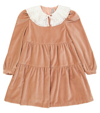 Lace-trimmed velour dress | Il Gufo