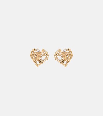 Coral Heart embellished clip-on earrings | Oscar de la Renta