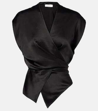 Draped gathered silk charmeuse top | The Sei