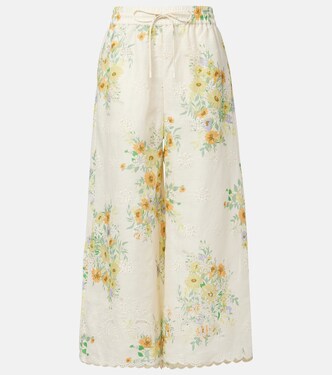 Pantalon ample Juliette en lin à fleurs | Alémais