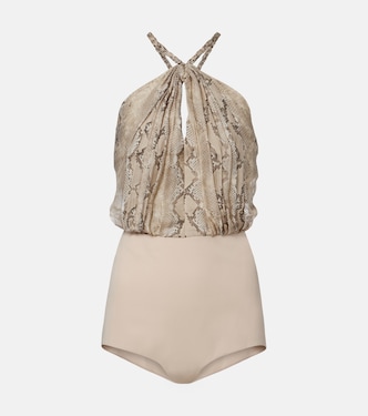 Snake-print silk chiffon halterneck maxi dress | Elie Saab