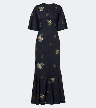 Robe longue Ave Anhelo en lin à fleurs | Agua by Agua Bendita