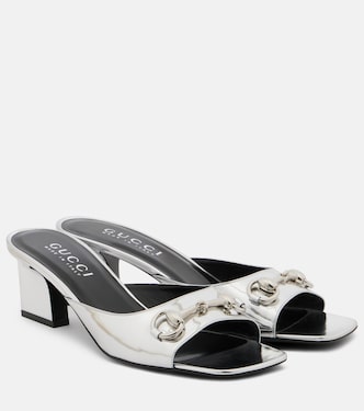 Mules Signora de piel metalizada con Horsebit | Gucci