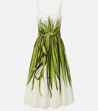 Printed cotton-blend poplin midi dress | Oscar de la Renta