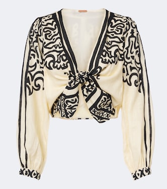 Top Gentle Burn in lino con stampa | Johanna Ortiz