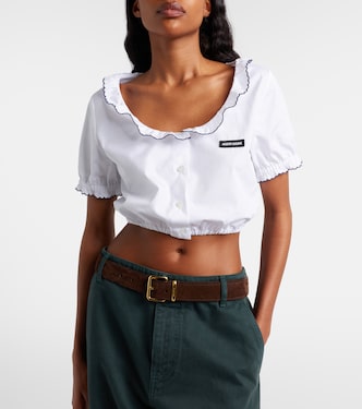 Scalloped cotton poplin crop top in white - Miu Miu | Mytheresa