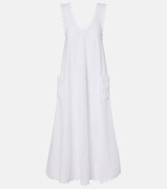Embroidered scalloped cotton poplin midi dress | Juliet Dunn