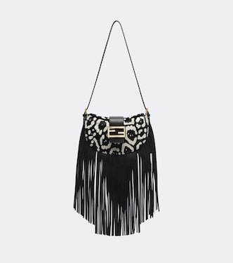 Croissant fringed calf hair shoulder bag | Fendi