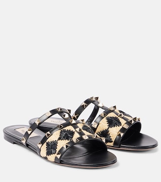 Rockstud raffia-trimmed leather sandals | Valentino Garavani